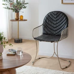 Chaise<Made in Meubles Chaise en cuir et métal noir Heidi