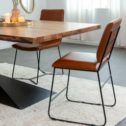 Chaise<Made in Meubles Chaise en cuir marron et métal noir Arthur (lot de 2)