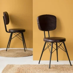 Chaise<Made in Meubles Chaise en cuir marron foncé Pharell (lot de 2)
