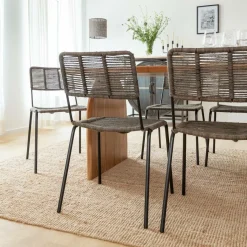 Chaise<Made in Meubles Chaise en métal et corde grise Emilia (lot de 2)