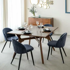 Chaise<Made in Meubles Chaise en tissu bleu marine et métal Jasmine (lot de 2)