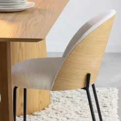 Chaise<Made in Meubles Chaise en tissu bouclette écru clair et métal Nyssa (lot de 2)