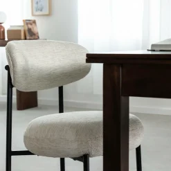 Chaise<Made in Meubles Chaise en tissu écru et pieds en métal noir Janis (lot de 2)