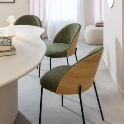 Chaise<Made in Meubles Chaise en tissu vert et bois clair Nyssa (lot de 2)