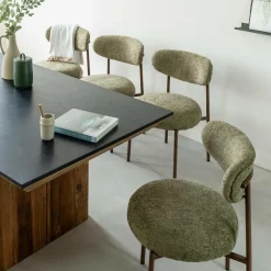 Chaise<Made in Meubles Chaise en tissu vert et métal effet bois Janis (lot de 2)