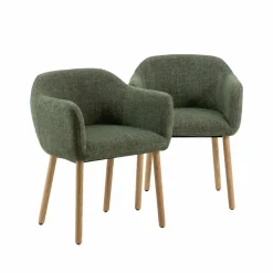 Chaise<Made in Meubles Chaise en tissu vert et pieds en bois Solène (lot de 2)
