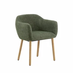 Chaise<Made in Meubles Chaise en tissu vert et pieds en bois Solène (lot de 2)