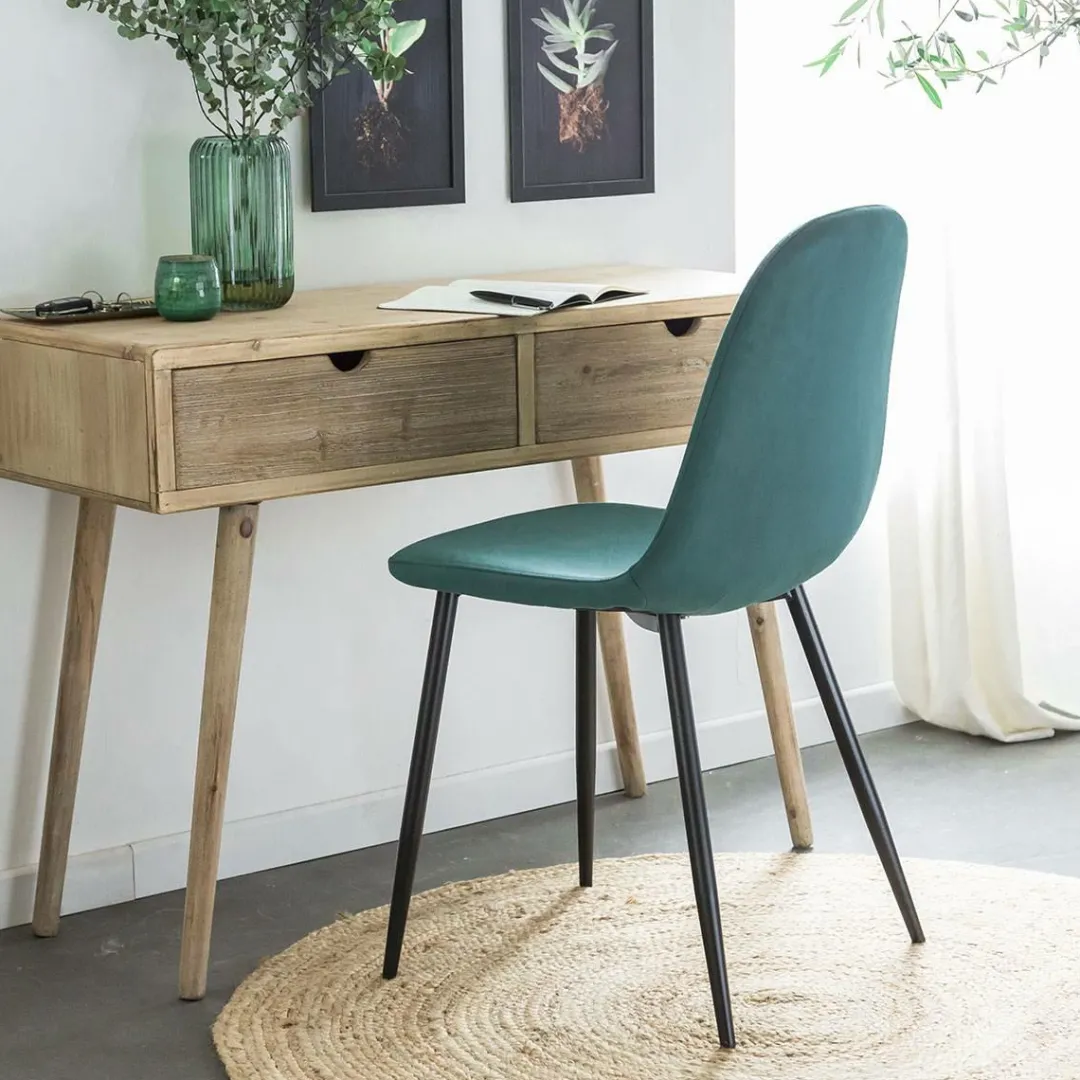 Chaise<Made in Meubles Chaise scandinave en velours vert Copenhague (lot de 2)