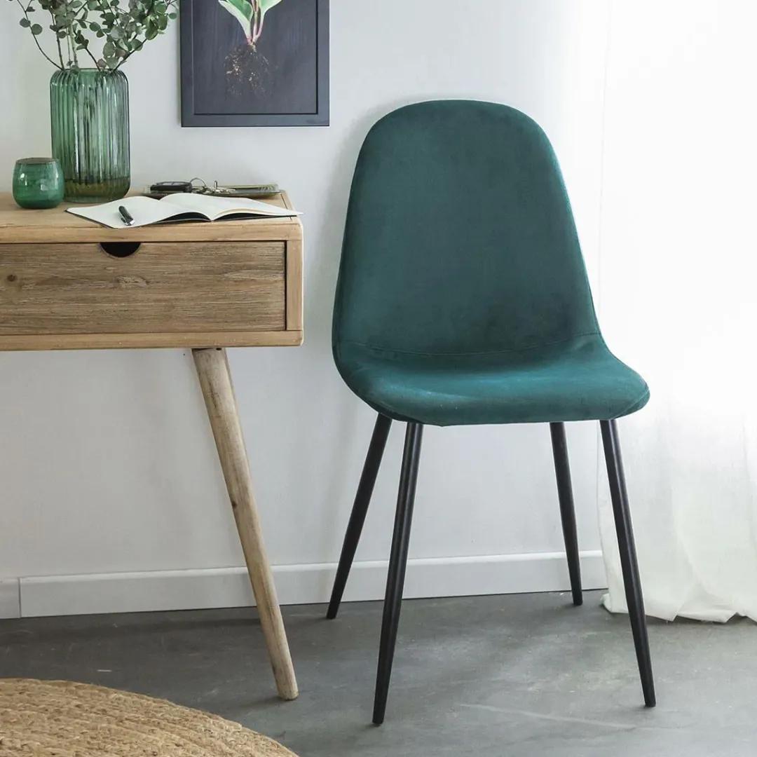 Chaise<Made in Meubles Chaise scandinave en velours vert Copenhague (lot de 2)