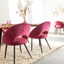 Chaise<Made in Meubles Chaise style fauteuil en velours rose framboise Elouan (lot de 2)