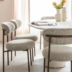 Chaise<Made in Meubles Chaise tissu écru chiné taupe pieds métal effet bois Janis (lot de 2)