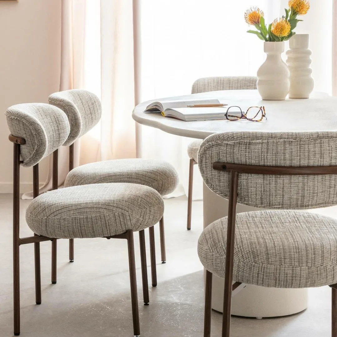 Chaise<Made in Meubles Chaise tissu écru chiné taupe pieds métal effet bois Janis (lot de 2)