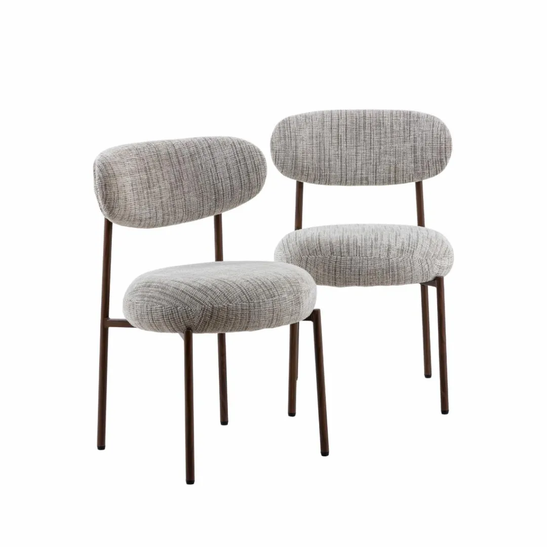 Chaise<Made in Meubles Chaise tissu écru chiné taupe pieds métal effet bois Janis (lot de 2)