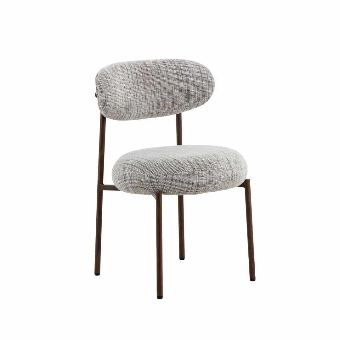 Chaise<Made in Meubles Chaise tissu écru chiné taupe pieds métal effet bois Janis (lot de 2)