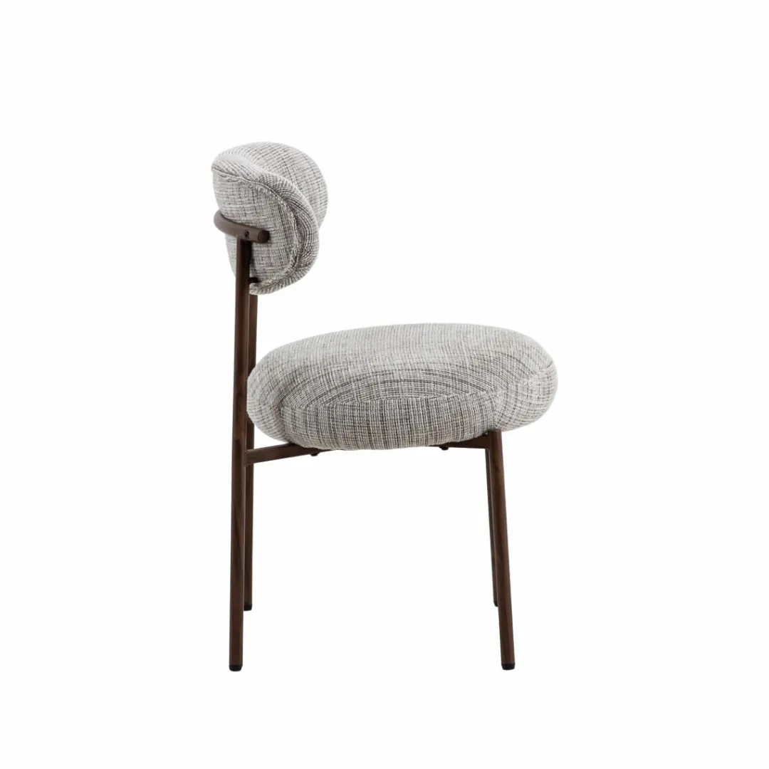 Chaise<Made in Meubles Chaise tissu écru chiné taupe pieds métal effet bois Janis (lot de 2)