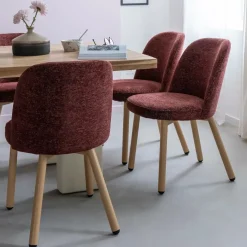 Chaise<Made in Meubles Chaise tissu terracotta et pieds en métal effet bois Vilma (lot de 2)