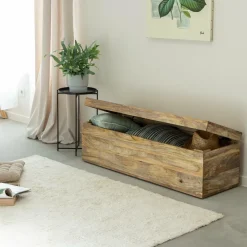 Banc|Meuble De Rangement<Made in Meubles Coffre banc en bois de manguier clair Babeth