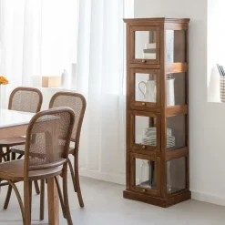 Vitrine<Made in Meubles Colonne vitrée en bois de manguier Remick