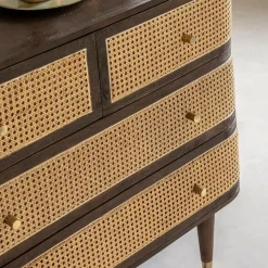 Commode<Made in Meubles Commode 4 tiroirs en bois de manguier et cannage Soren