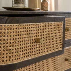 Commode<Made in Meubles Commode 4 tiroirs en bois de manguier et cannage Soren