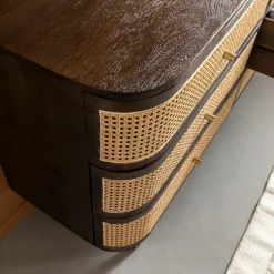 Commode<Made in Meubles Commode 6 tiroirs en bois de manguier et cannage Soren