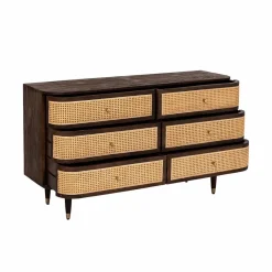 Commode<Made in Meubles Commode 6 tiroirs en bois de manguier et cannage Soren