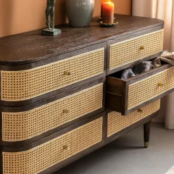 Commode<Made in Meubles Commode 6 tiroirs en bois de manguier et cannage Soren