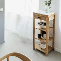 Table Console<Made in Meubles Console avec tiroir en bois d'acacia et marbre Emyr