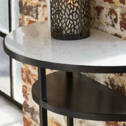 Table Console<Made in Meubles Console demi-lune en marbre blanc et métal Marceau