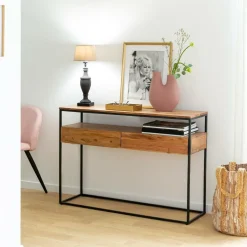 Table Console<Made in Meubles Console en bois d'acacia et métal Etienne