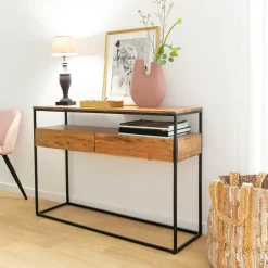 Table Console<Made in Meubles Console en bois d'acacia et métal Etienne