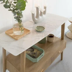 Table Console<Made in Meubles Console en bois de manguier et marbre Hari