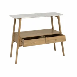 Table Console<Made in Meubles Console en bois de manguier et marbre Hari
