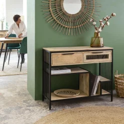 Table Console<Made in Meubles Console en bois de manguier et métal Héloïse