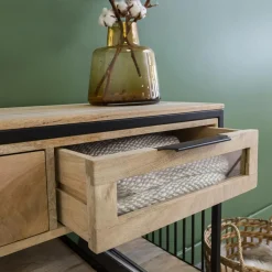 Table Console<Made in Meubles Console en bois de manguier et métal Héloïse