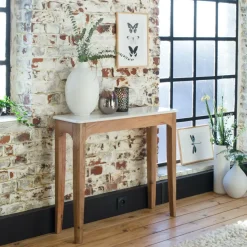 Table Console<Made in Meubles Console en bois de manguier et marbre Arthuro