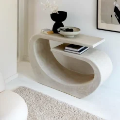 Table Console<Made in Meubles Console en bois effet béton blanc Danaé