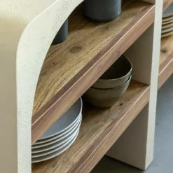 Table Console<Made in Meubles Console en bois effet béton et bois d'acacia Dalva