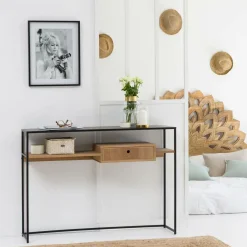Table Console<Made in Meubles Console en bois et métal Ortense