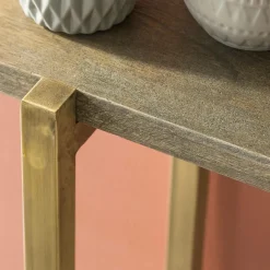 Table Console<Made in Meubles Console en manguier et métal doré Valérie