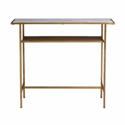 Table Console<Made in Meubles Console en métal doré et marbre Timéo
