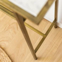 Table Console<Made in Meubles Console en métal doré et marbre Timéo