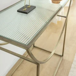 Table Console<Made in Meubles Console en métal doré et verre Léa