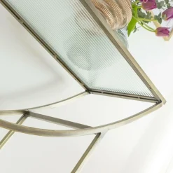 Table Console<Made in Meubles Console en métal doré et verre Léa