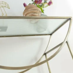 Table Console<Made in Meubles Console en métal doré et verre Léa