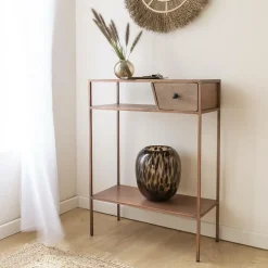 Table Console<Made in Meubles Console en métal effet cuivre Lima