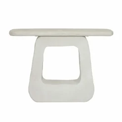 Table Console<Made in Meubles Console pied central en bois effet béton blanc Danaé