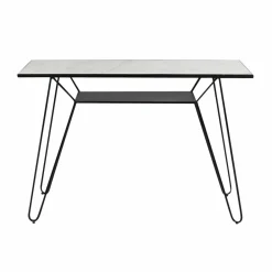 Table Console<Made in Meubles Console pieds compas en marbre blanc et métal Marceau