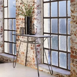 Table Console<Made in Meubles Console pieds compas en marbre blanc et métal Marceau