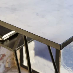 Table Console<Made in Meubles Console pieds compas en marbre blanc et métal Marceau